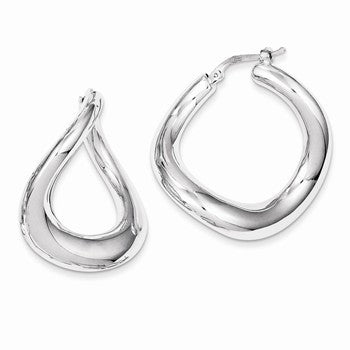 Sterling Silver Polished Rhodium Plated Twisted Square Hoop Earrings