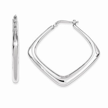 Sterling Silver Polished Rhodium Plated Hollow Square Hoop Earrings