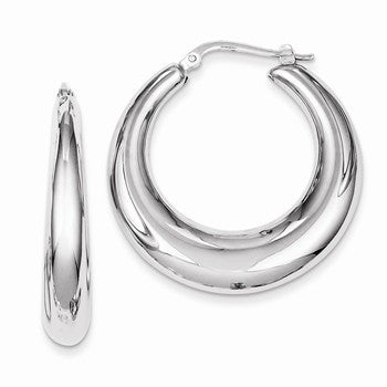 Sterling Silver Polished Rhodium Plated Hollow Hoop Earrings