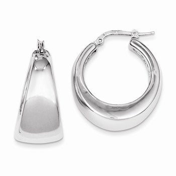 Sterling Silver Polished Rhodium Plated Hollow Hoop Earrings