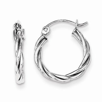 Sterling Silver Rhodium Plated Twisted Hoop Earrings