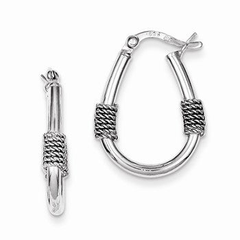 Sterling Silver Rhodium Plated Antiqued Hinged Earrings