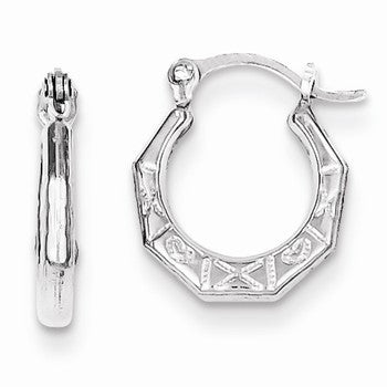 Sterling Silver Patterned Hollow Hoop Earrings