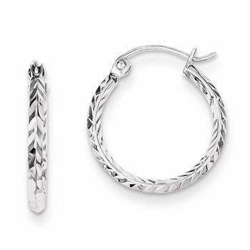 Sterling Silver Rhodium Plated Diamond-cut Hoop Earrings