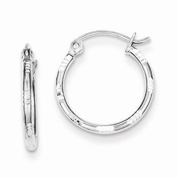 Sterling Silver Rhodium Plated Diamond-cut Hoop Earrings