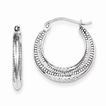 Sterling Silver Textured Scalloped Hoop Earrings