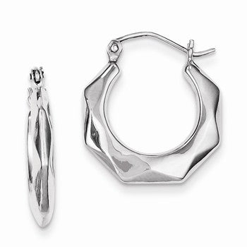 Sterling Silver Rhodium Plated Hollow Fancy Hoop Earrings