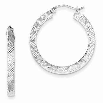 Sterling Silver Diamond-cut 3x30mm Square Tube Hoop Earrings