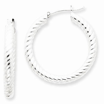 Sterling Silver Rhodium-plated 3.00mm Hoop Earrings
