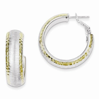 Sterling Silver Gold Plated Brushed/Diamond-cut Hollow Hoop Earrings