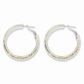 Sterling Silver Gold Plated Brushed/Diamond-cut Hollow Hoop Earrings