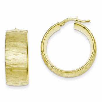 Sterling Silver Gold Plated Textured Hoop Tube Earrings