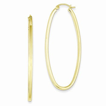 Sterling Silver Gold Plated Square Tube Oval Hoop Earrings