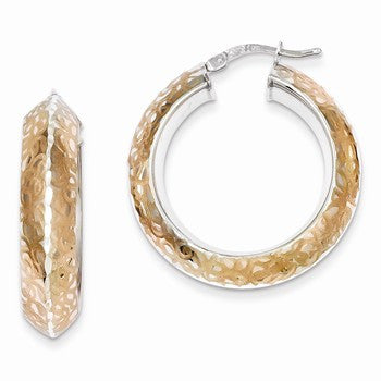 Sterling Silver Rose Gold Plated Patterned Hoop Tube Earrings