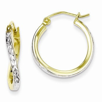 Sterling Silver Vermeil Diamond-cut Wavy Square Tube Hoop Earrings