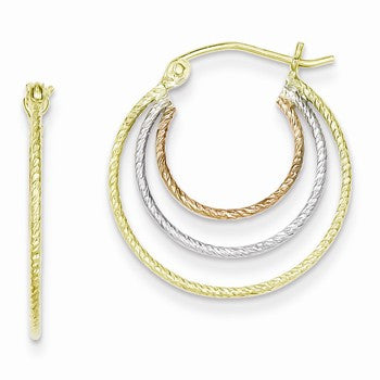 Sterling Silver Yellow Rose Vermeil Textured Fancy Hoop Earrings