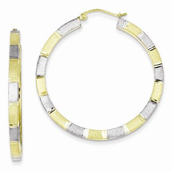 Sterling Silver Vermeil Diamond-cut 3x40mm Square Tube Hoop Earrings
