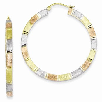 Sterling Silver Vermeil Diamond-cut 3x40mm Square Tube Hoop Earrings