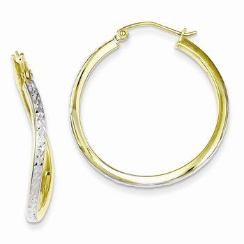 Sterling Silver Vermeil Diamond-cut Wavy Square Tube Hoop Earrings