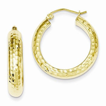 Sterling Silver Gold Plated Diamond-cut 5x 25mm Hoop Earrings