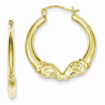 Sterling Silver Gold Plated Hollow Rams Head Hoop Earrings