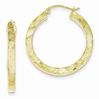 Sterling Silver Gold Plated Diamond-cut 3x30mm Hoop Earrings