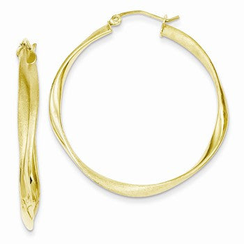 Sterling Silver Gold Plated Polished/Textured Wavy Hoop Earrings