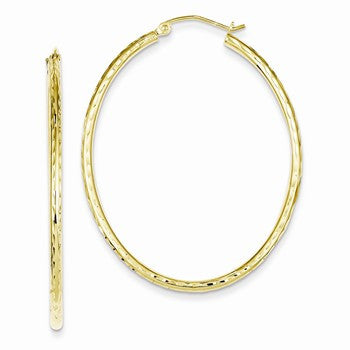 Sterling Silver Gold Plated Textured Hollow Oval Hoop Earrings
