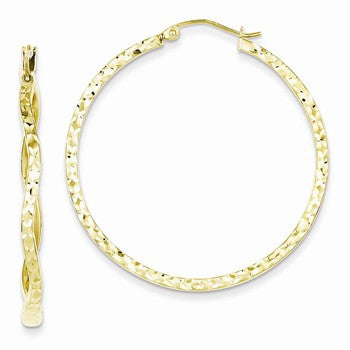 Sterling Silver Gold Plated Diamond-cut Wavy Hoop Earrings