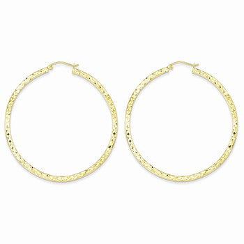 Sterling Silver Gold Plated Diamond-cut Wavy Hoop Earrings