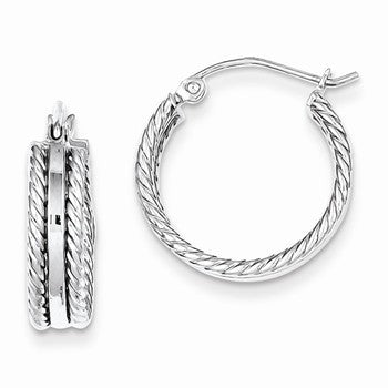 Sterling Silver Rhodium Plated Textured Hoop Earrings
