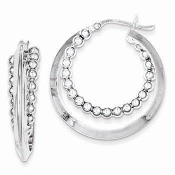 Sterling Silver Rhodium Plated Intertwining Beaded Hoop Earring, Jewelry Earrings