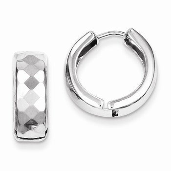 Sterling Silver Rhodium Polished Patterned Hinged Hoop Earrings