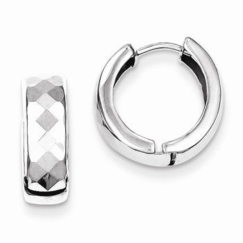 Sterling Silver Rhodium Polished Patterned Hinged Hoop Earrings