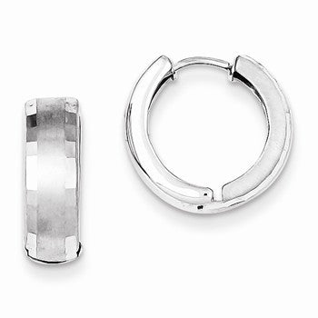 Sterling Silver Rhodium Brushed Patterned Hinged Hoop Earrings
