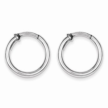 Sterling Silver Rhodium Polished Hoop Earrings