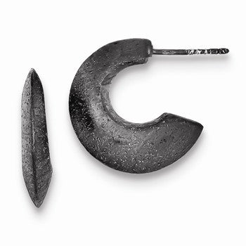 Sterling Silver Black Rhodium Satin Post Hoop Earrings
