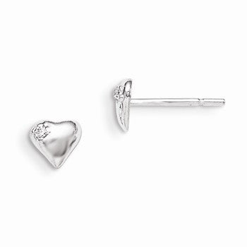 Sterling Silver Heart with CZ Post Earrings
