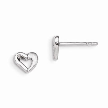 Sterling Silver Rhodium Plated Open Heart Post Earrings