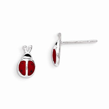 Sterling Silver Enamel Lady Bug Post Earrings