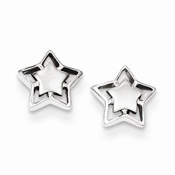 Sterling Silver Rhodium Plated Star Post Earrings