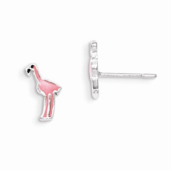 Sterling Silver Enamel Pink Flamingo Post Earrings