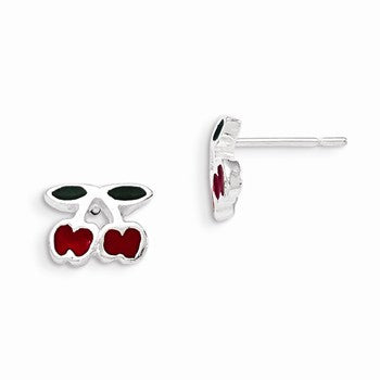 Sterling Silver Enamel Cherries Post Earrings
