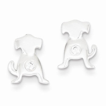 Sterling Silver Polished CZ Dog Post Earrings