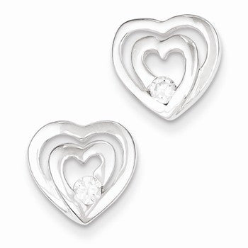 Sterling Silver Double Heart CZ Post Earrings