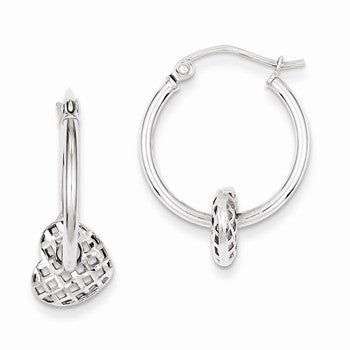 Sterling Silver Rhodium Plated Moveable Heart Hoop Earrings