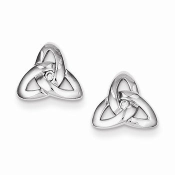 Sterling Silver Rhodium Plated CZ Trinity Post Earrings