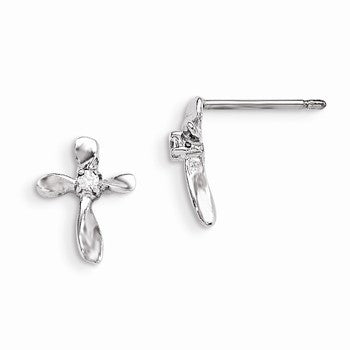 Sterling Silver CZ Cross Post Earrings
