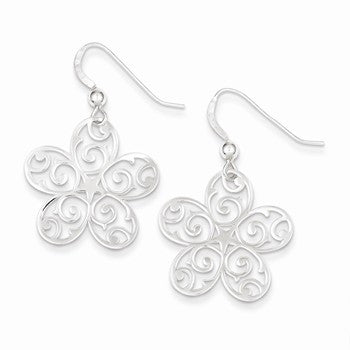 Sterling Silver Polished Flower Dangle Earrings