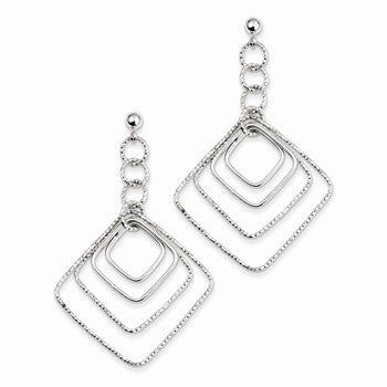 Sterling Silver Polished & Textured Square Post Dangle Earrings
